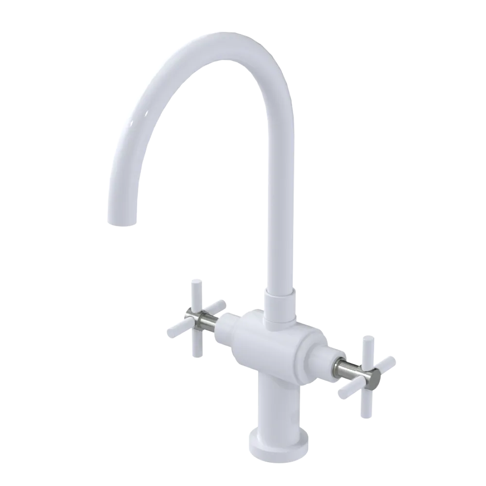 Rubinet Two Handle Single Hole Kitchen Set with LaSalle Spout White