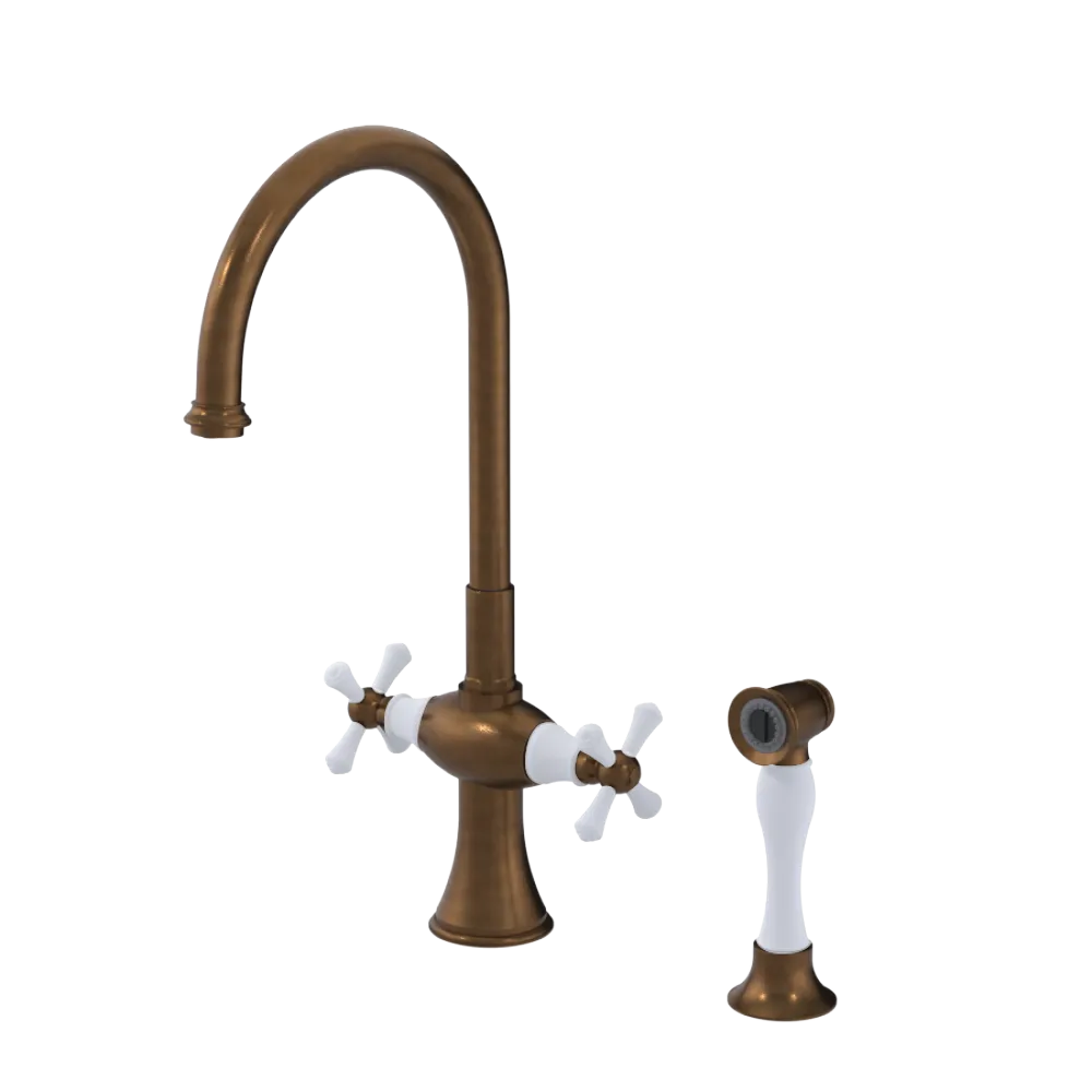 Rubinet Two Handle Single Hole Kitchen Set with Hand Spray Tuscan Brass
