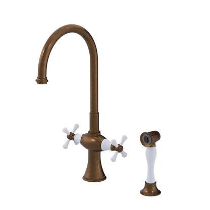 Rubinet Two Handle Single Hole Kitchen Set with Hand Spray Tuscan Brass