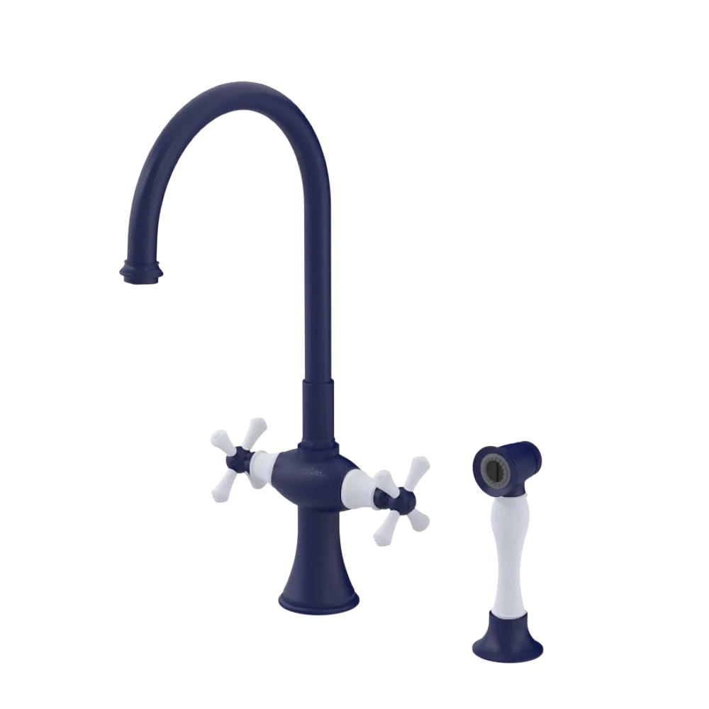 Rubinet Two Handle Single Hole Kitchen Set with Hand Spray Midnight Blue