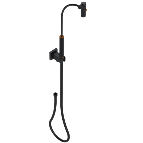 Rubinet Hand Held Shower Bidet with Extended Reach & Dual Function Spray Including Wall Bracket with Supply & Hose (Square) Matt Black