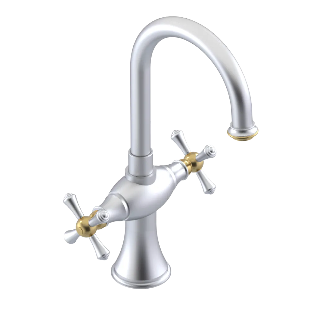 Rubinet Single Hole Dual Handle Lav. Set. (less drain) Satin Chrome