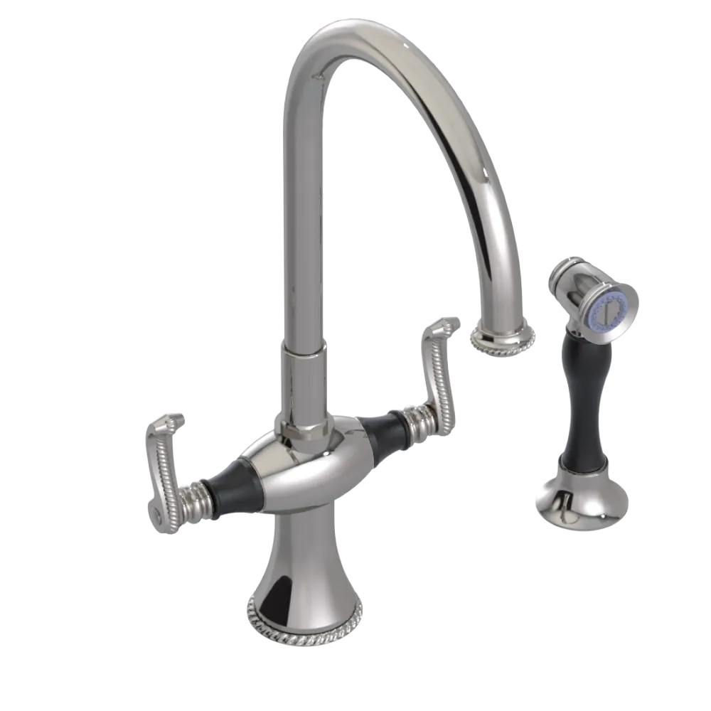 Rubinet Two Handle Single Hole Kitchen Set with Hand Spray Polished Nickel