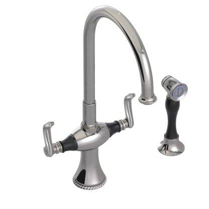 Rubinet Two Handle Single Hole Kitchen Set with Hand Spray Polished Nickel