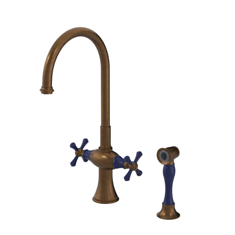 Rubinet Two Handle Single Hole Kitchen Set with Hand Spray Tuscan Brass