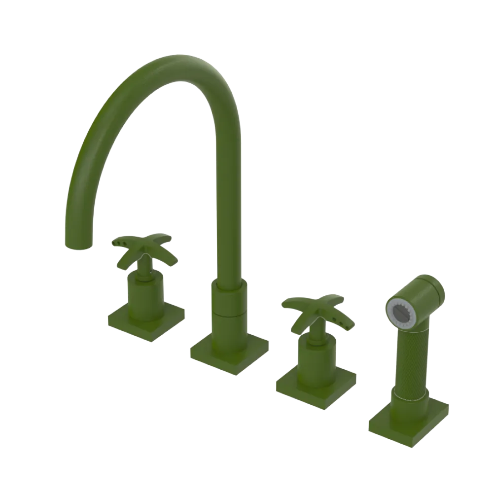 Rubinet Widespread Kitchen Set with Hand Spray Green Envy