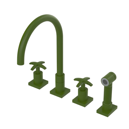 Rubinet Widespread Kitchen Set with Hand Spray Green Envy