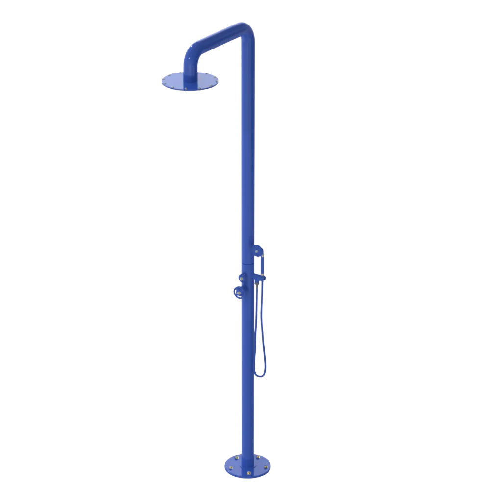 Rubinet Pressure Balance Outdoor Shower with Hand Held Shower & 10" Shower Head - 304 Stainless Steel Blu Jean