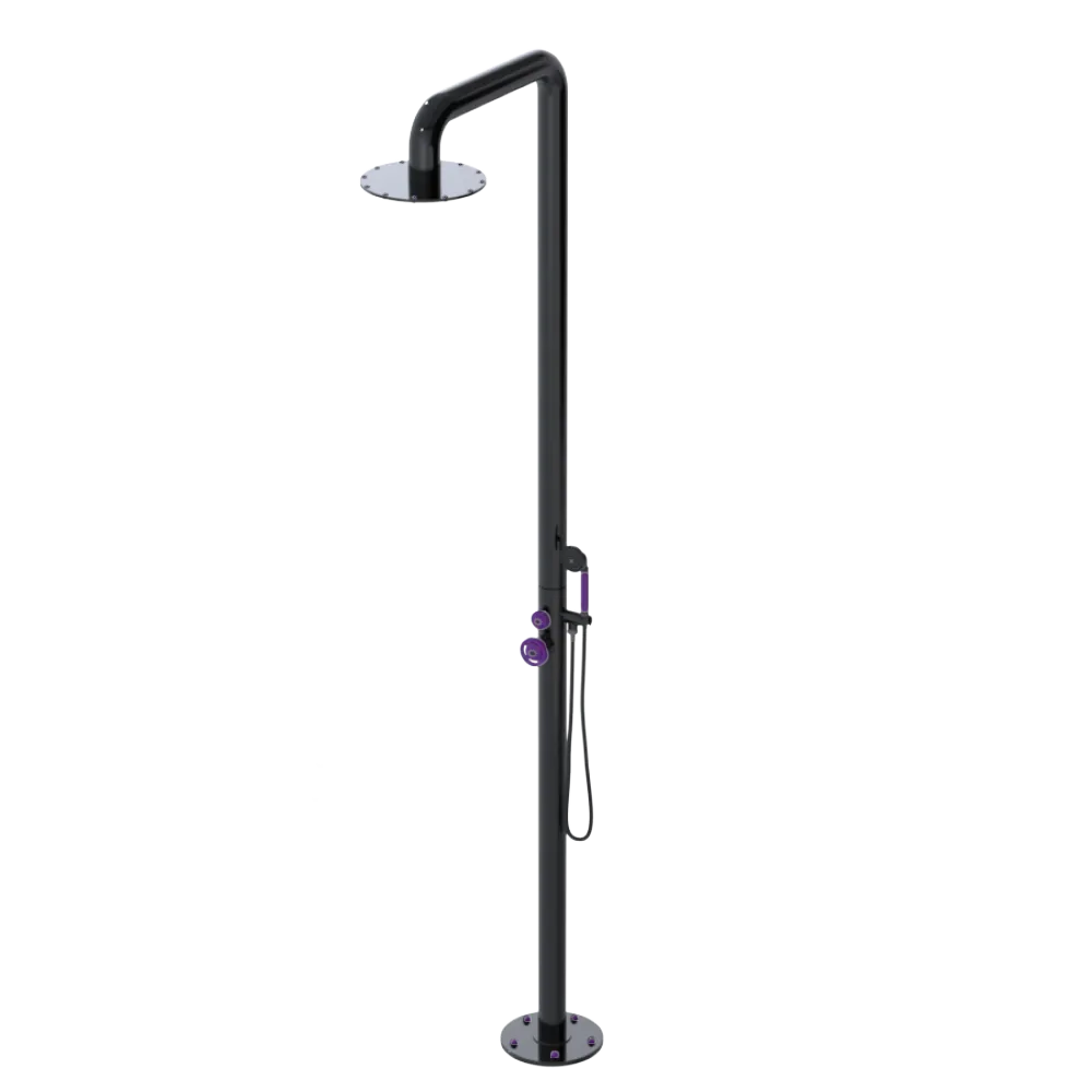 Rubinet Pressure Balance Outdoor Shower with Hand Held Shower & 10" Shower Head - 304 Stainless Steel Black