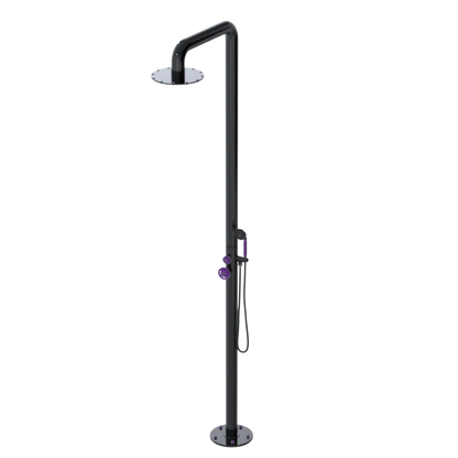 Rubinet Pressure Balance Outdoor Shower with Hand Held Shower & 10" Shower Head - 304 Stainless Steel Black