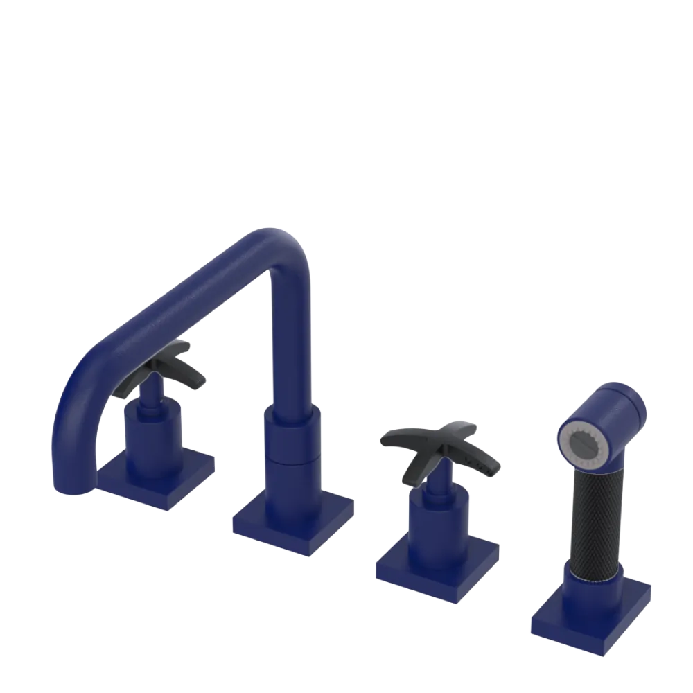 Rubinet Widespread Kitchen Set with Genesis Spout with Hand Spray Midnight Blue