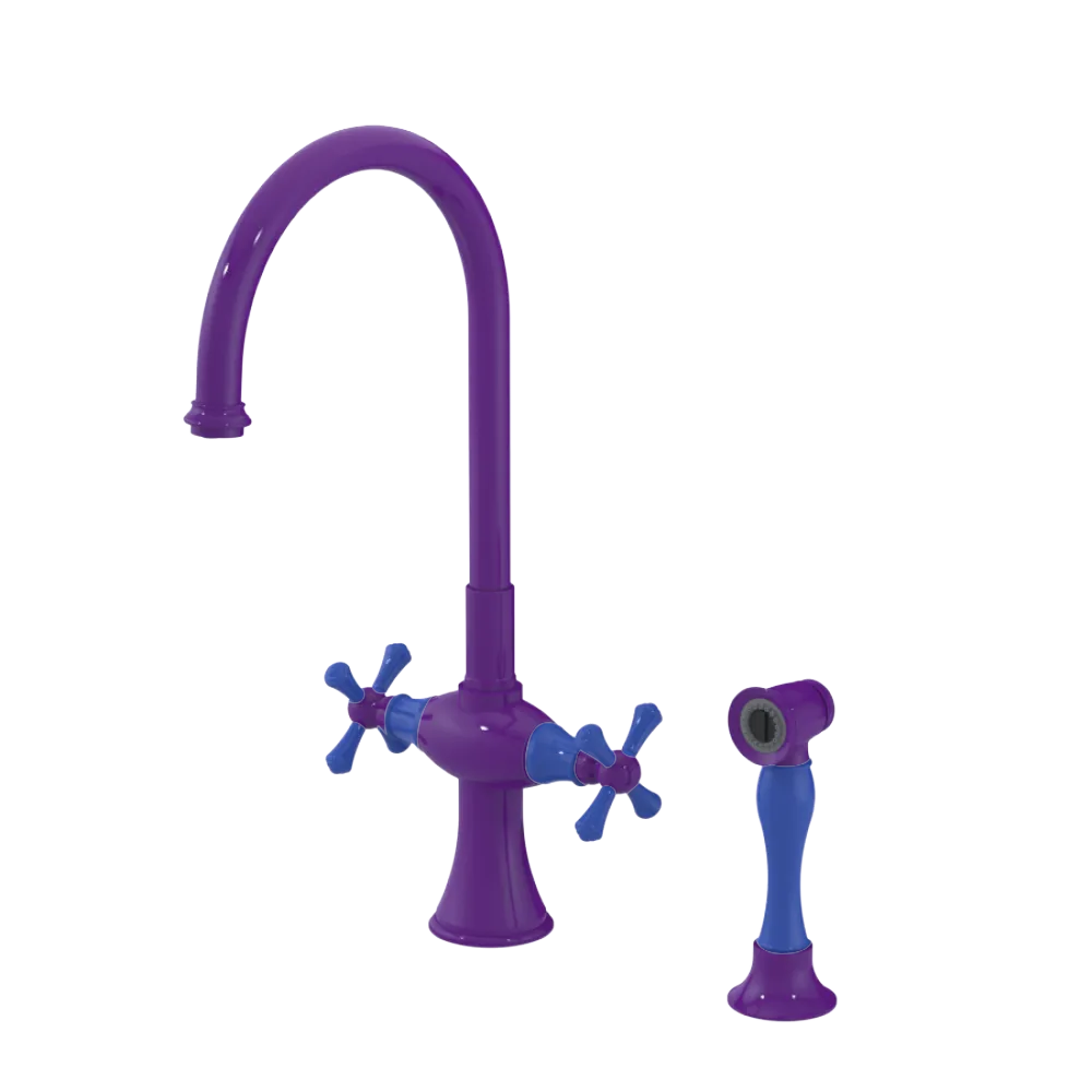 Rubinet Two Handle Single Hole Kitchen Set with Hand Spray Purple Haze