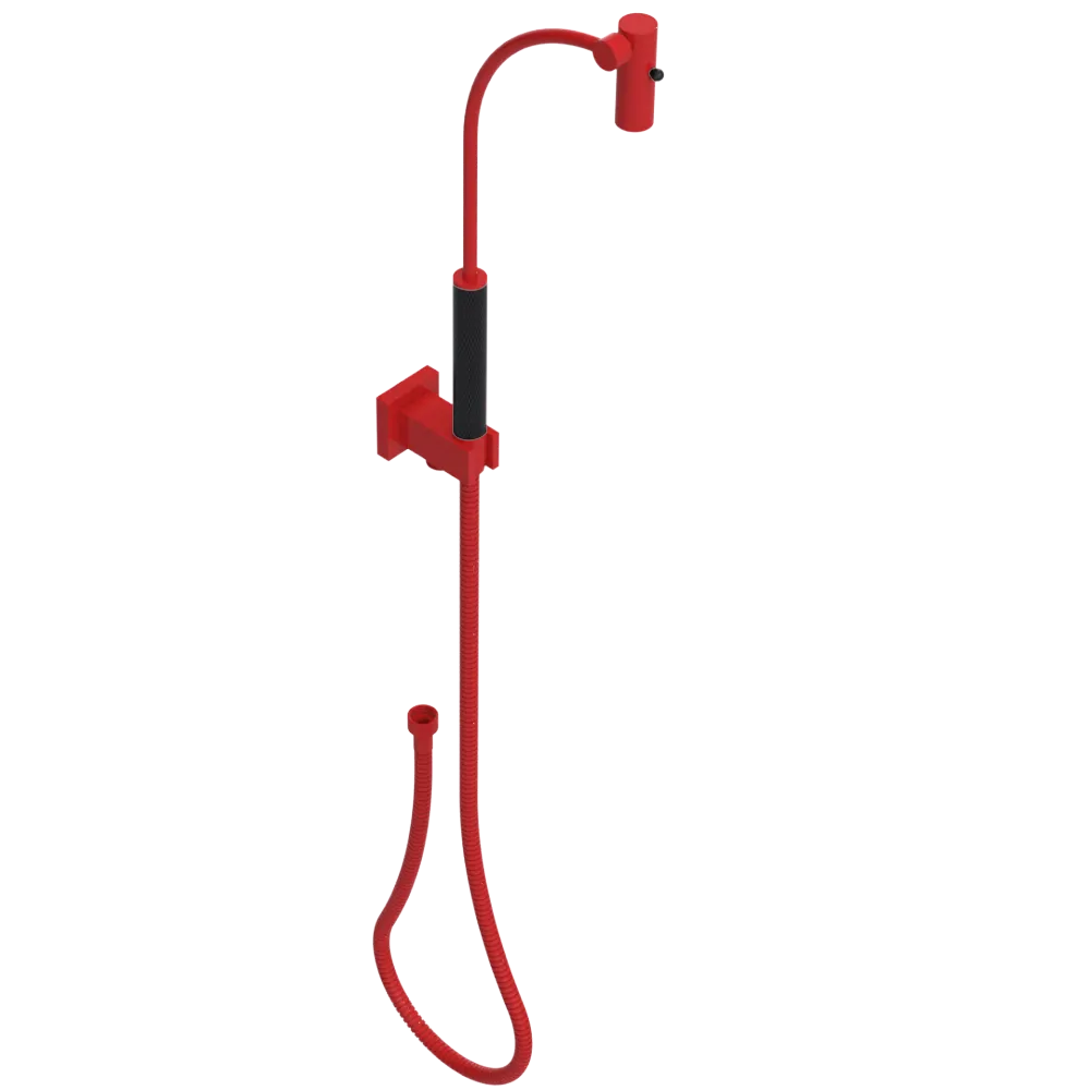 Rubinet Hand Held Shower Bidet with Extended Reach & Dual Function Spray Including Wall Bracket with Supply & Hose (Square) Red