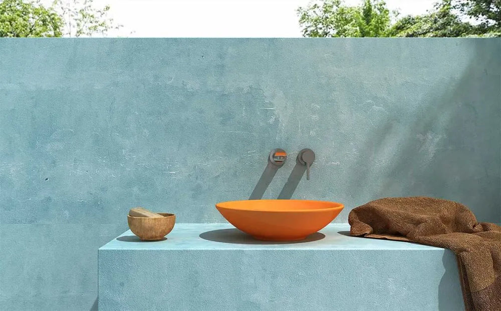 BOCCHI coloured vessel basin installed on a bathroom countertop