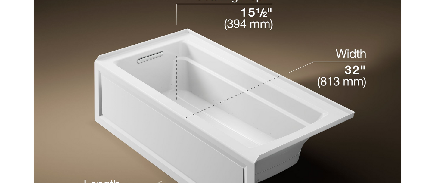 Kohler Archer 66" x 32" alcove Heated BubbleMassage™ air bath, left drain
