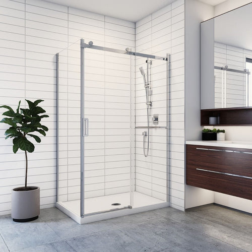 Kalia K3 48 x 77” sliding shower door with 32" return panel and towel bar - KP protective film – DR2057-110-004-001/DR2061-110-004