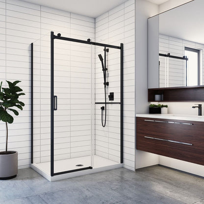 Kalia K3 48 x 77” sliding shower door with 36" return panel with towel bar - KP protective film – DR2057-160-004-001/DR2060-160-004