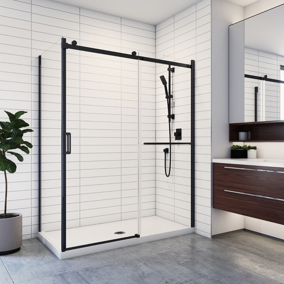 Kalia K3 60x 77” sliding shower door with 32" return panel and towel bar - KP protective film – DR2058-004-001/DR2059-160-004/DR1795-160-000