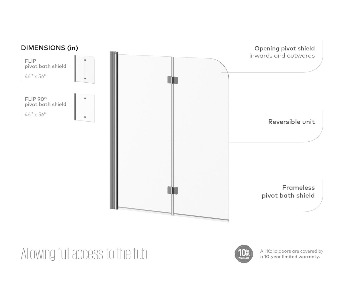 Kalia FLIP 46” x 56” Bathtub pivot doors – DR1230-110-000