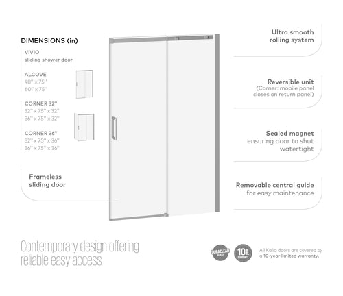 Kalia VIVIO 60” x 75” sliding shower door – DR1478-110-003
