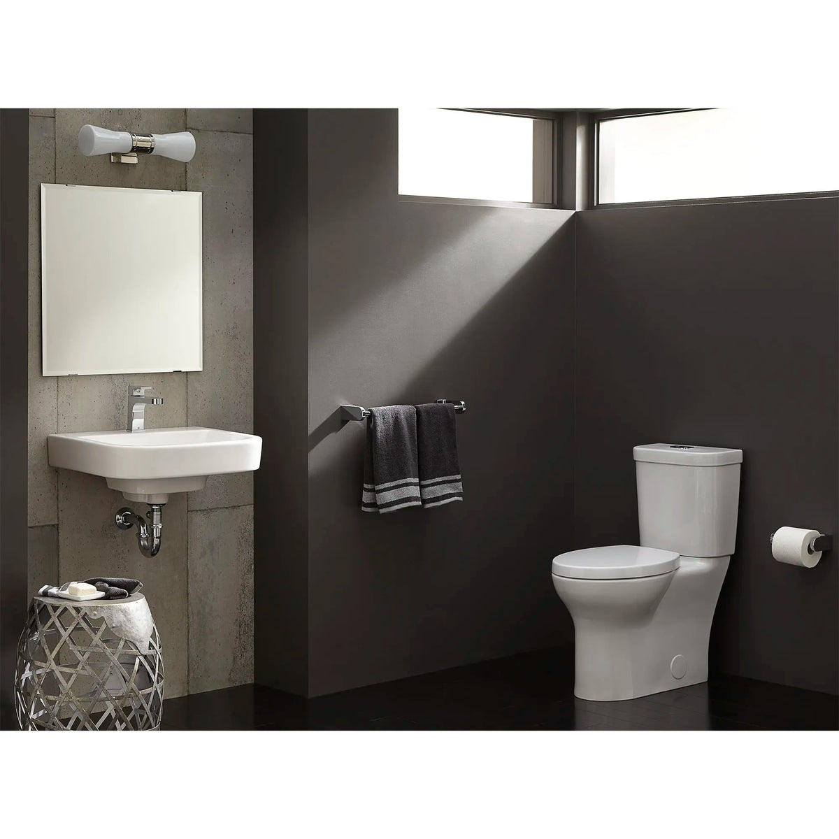 Equility® Two-Piece Dual Flush Chair Height Elongated Toilet with Seat – Canvas White