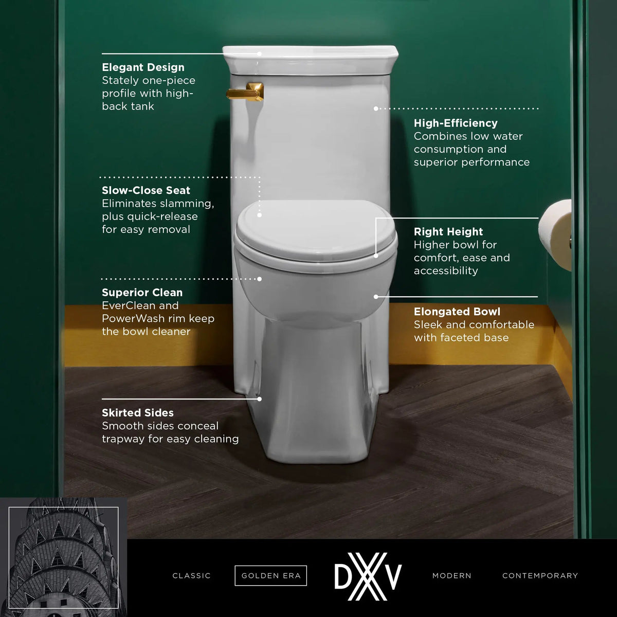 DXV Belshire® One-Piece Chair Height Elongated Toilet with Seat – Canvas White