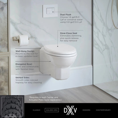 DXV Belshire® Wall-Hung Elongated Toilet Bowl with Seat – Canvas White