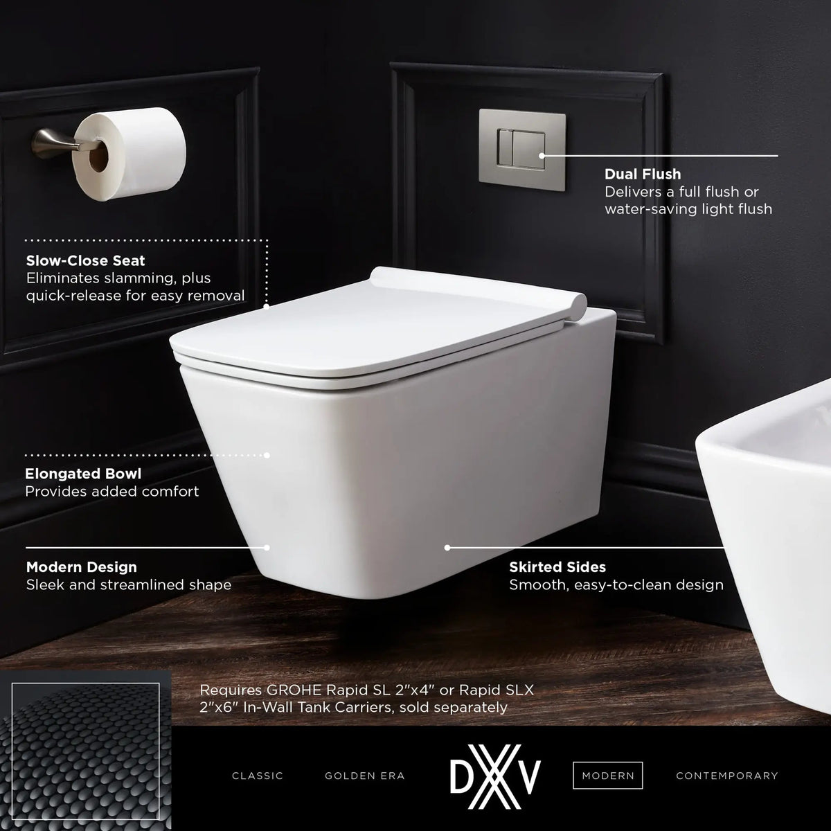 DXV® Modulus Wall-Hung Elongated Toilet Bowl with Seat – Canvas White