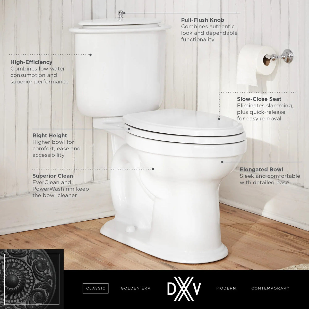 DXV Oak Hill® Two-Piece Chair Height Elongated Toilet with Seat – Canvas White