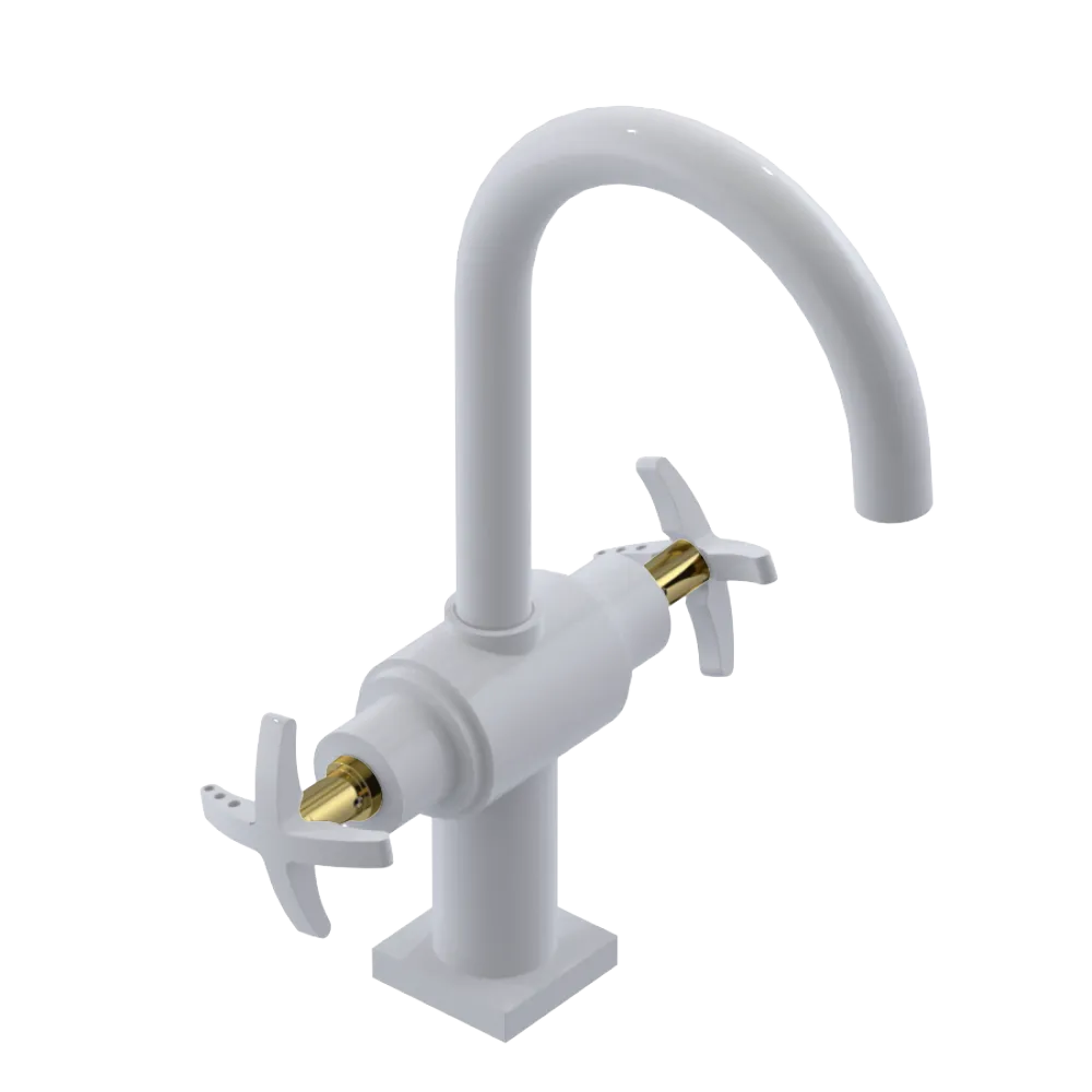 Rubinet Single Hole Dual Handle Lav. Set. (less drain) White