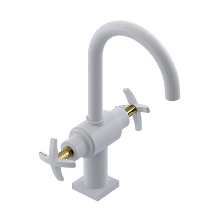 Rubinet Single Hole Dual Handle Lav. Set. (less drain) White