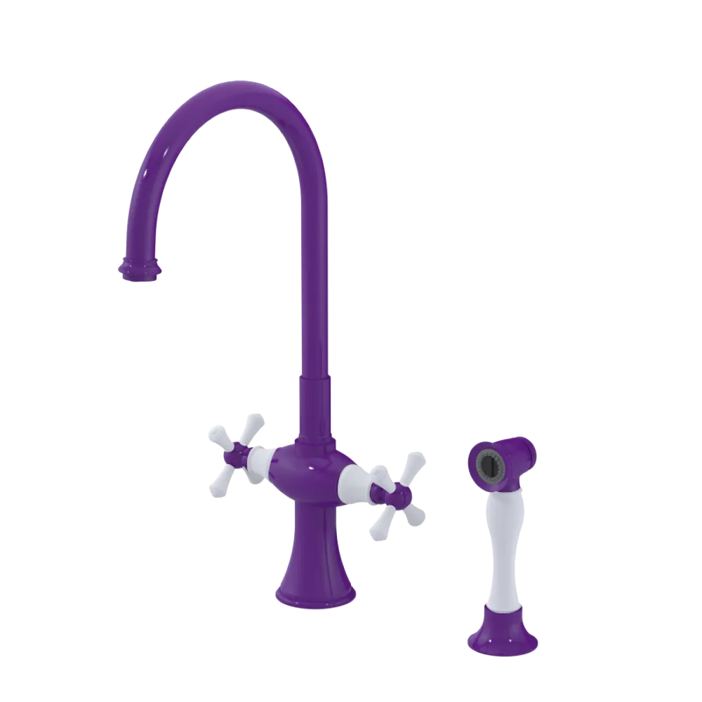 Rubinet Two Handle Single Hole Kitchen Set with Hand Spray Purple Haze