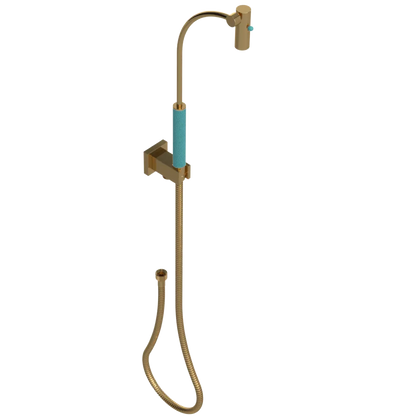 Rubinet Hand Held Shower Bidet with Extended Reach & Dual Function Spray Including Wall Bracket with Supply & Hose (Square) Gold
