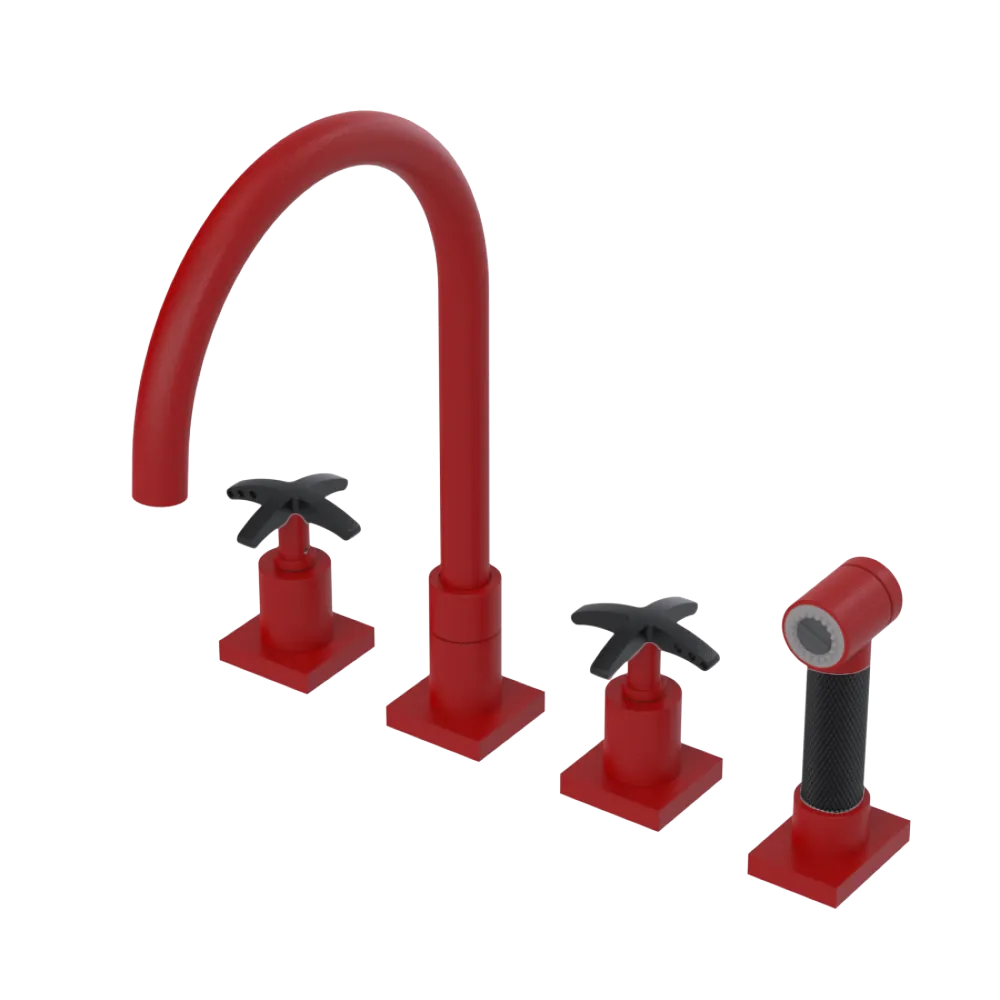 Rubinet Widespread Kitchen Set with Hand Spray Maroon