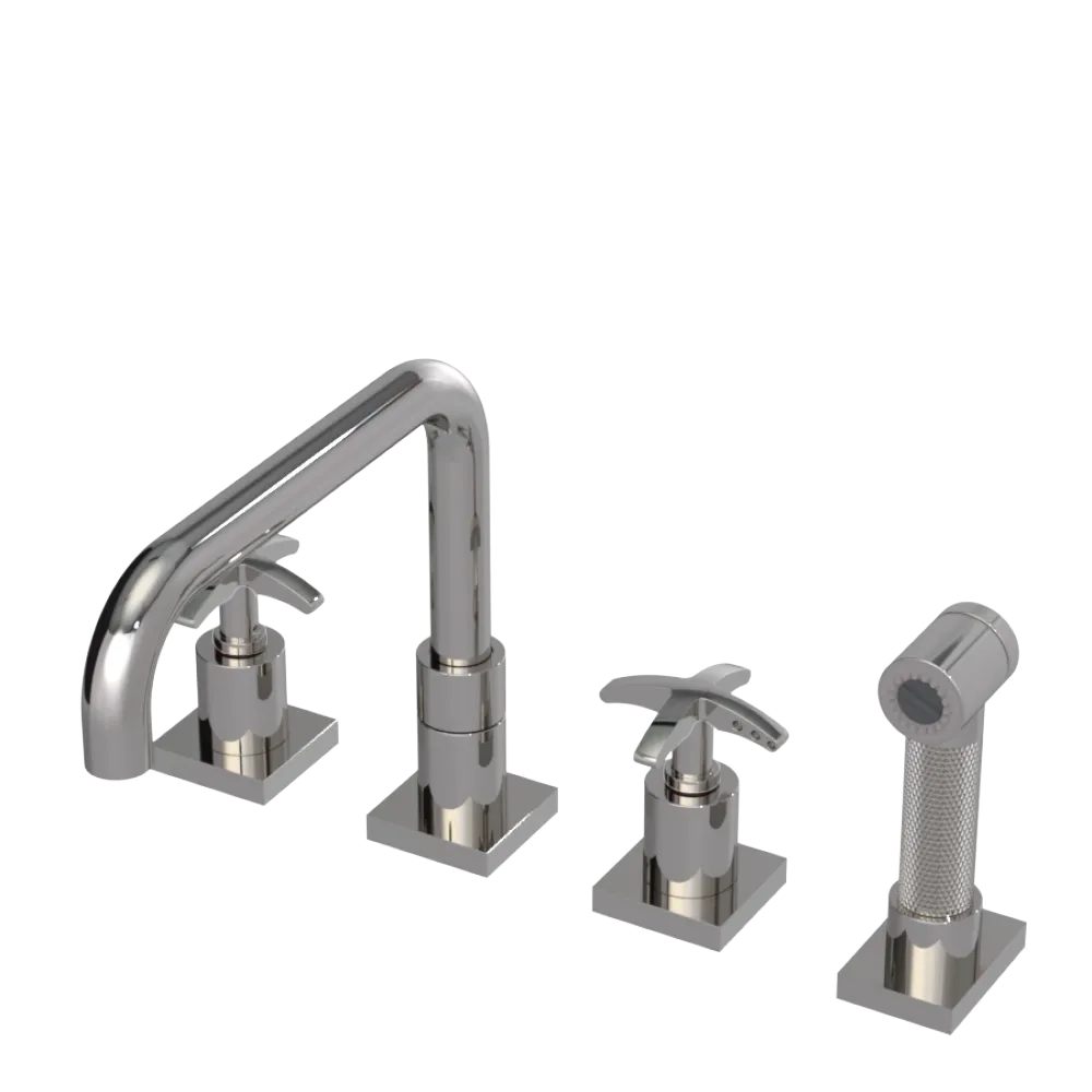 Rubinet Widespread Kitchen Set with Genesis Spout with Hand Spray Polished Nickel
