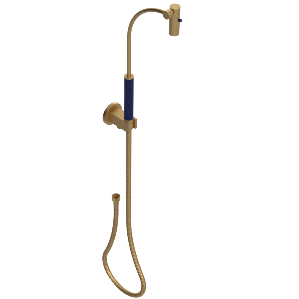Rubinet Hand Held Shower Bidet with Extended Reach & Dual Function Spray Including Wall Bracket with Supply & Hose (Round) Satin Gold