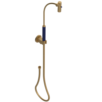 Rubinet Hand Held Shower Bidet with Extended Reach & Dual Function Spray Including Wall Bracket with Supply & Hose (Round) Satin Gold
