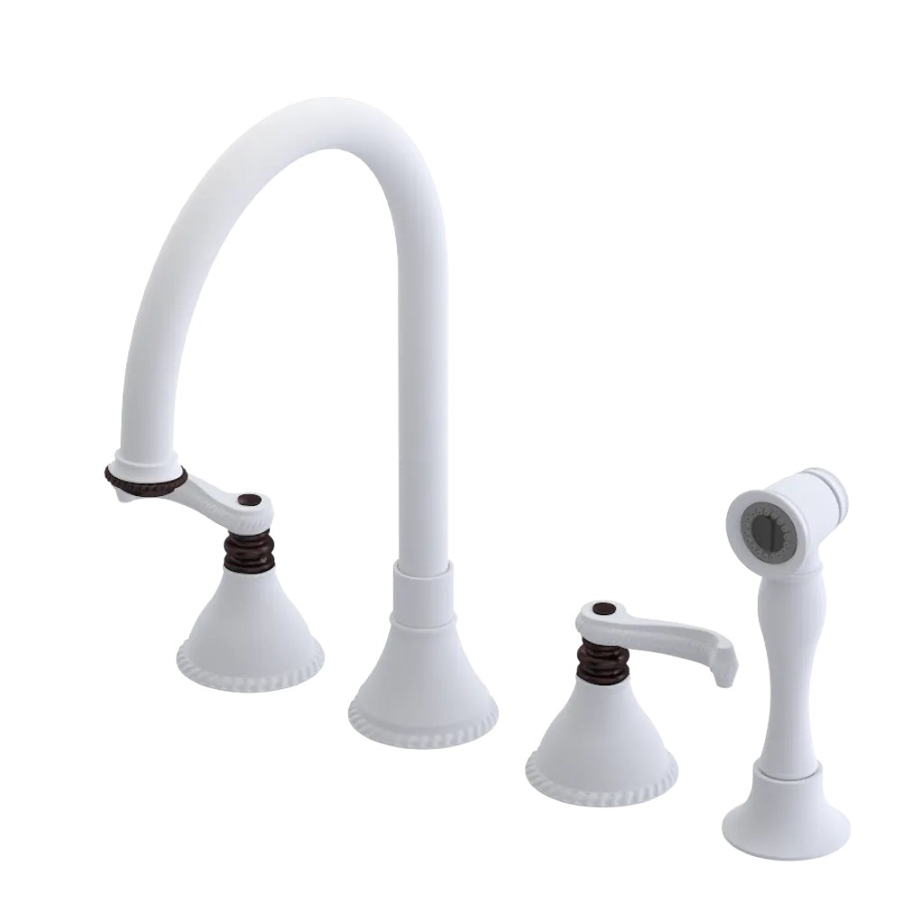 Rubinet Widespread Kitchen Set with Hand Spray Matt White