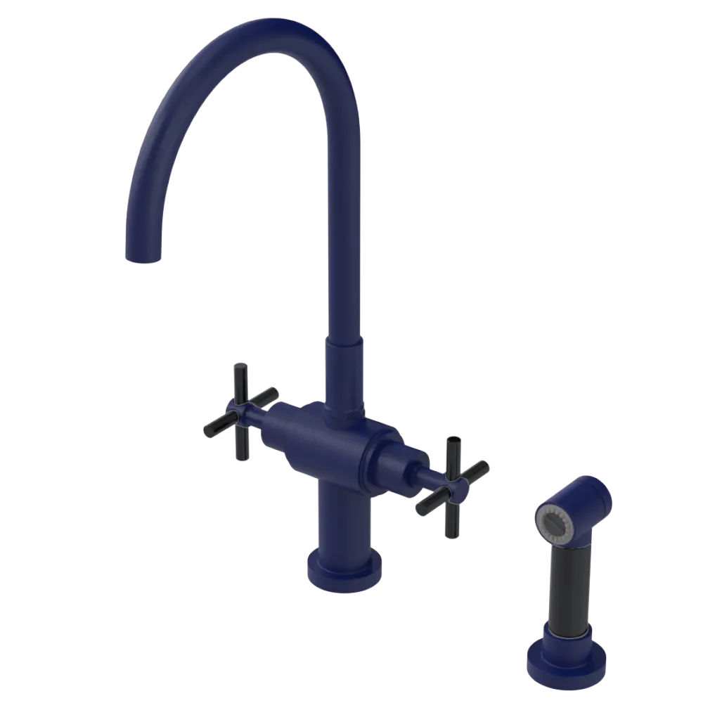Rubinet Two Handle Single Hole Kitchen Set with LaSalle Spout with Hand Spray Midnight Blue