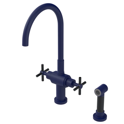 Rubinet Two Handle Single Hole Kitchen Set with LaSalle Spout with Hand Spray Midnight Blue