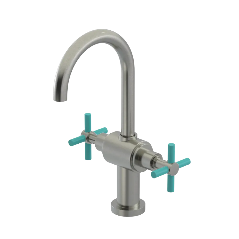 Rubinet Single Hole Dual Handle Lav. Set with LaSalle Spout (less drain) Satin Nickel