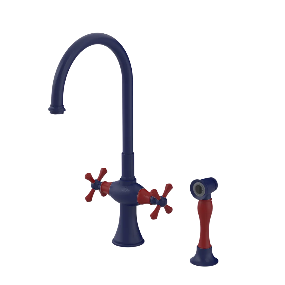 Rubinet Two Handle Single Hole Kitchen Set with Hand Spray Midnight Blue