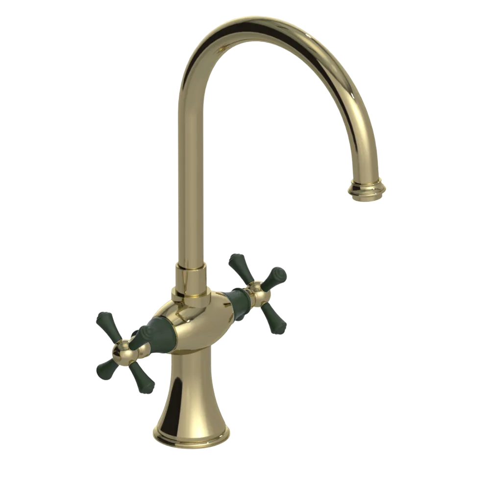 Rubinet Two Handle Single Hole Kitchen Set Natural Brass