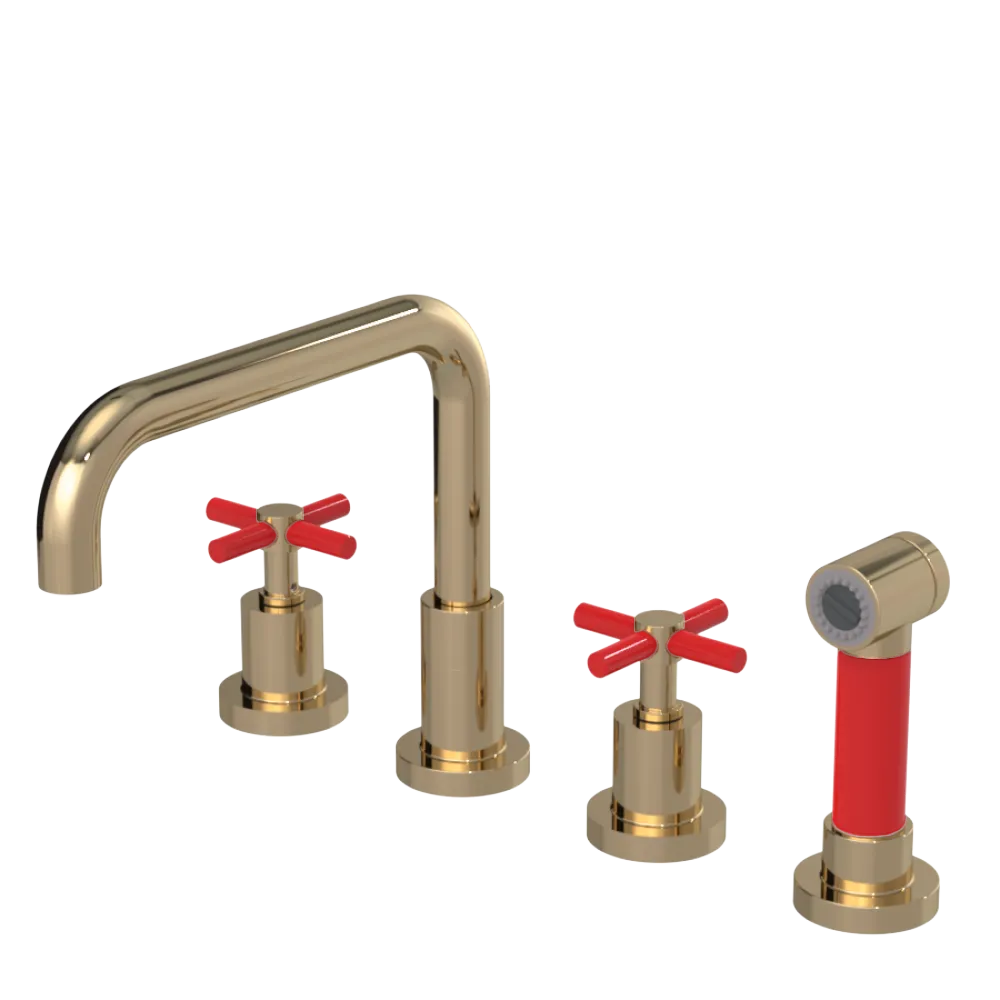 Rubinet Widespread Kitchen Set with Hand Spray Gold