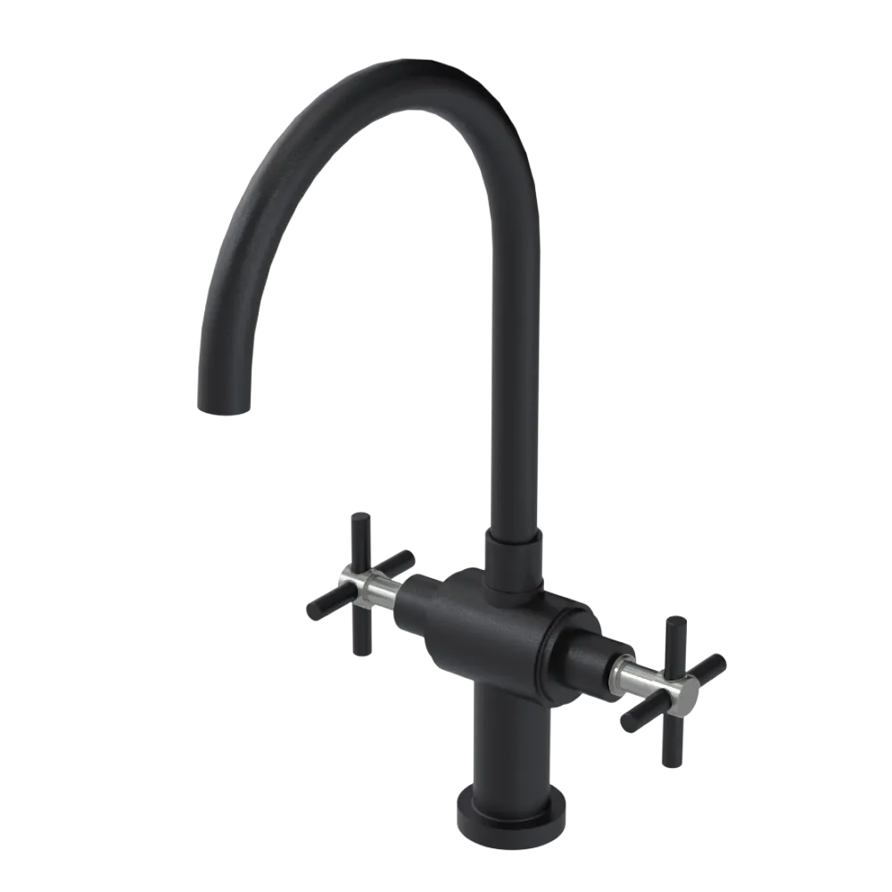 Rubinet Two Handle Single Hole Kitchen Set with LaSalle Spout Matt Black