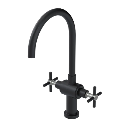 Rubinet Two Handle Single Hole Kitchen Set with LaSalle Spout Matt Black