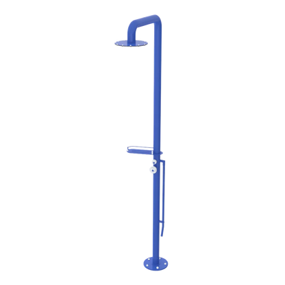 Rubinet Pressure Balance Outdoor Shower with Foot Rinse & 10" Shower Head (with shelf) - 304 Stainless Steel Blu Jean