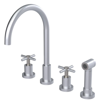 Rubinet Widespread Kitchen Set with LaSalle Spout with Hand Spray Satin Chrome
