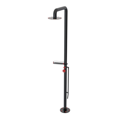 Rubinet Pressure Balance Outdoor Shower with Foot Rinse & 10" Shower Head (with shelf) - 304 Stainless Steel Black