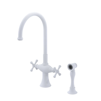 Rubinet Two Handle Single Hole Kitchen Set with Hand Spray Matt White